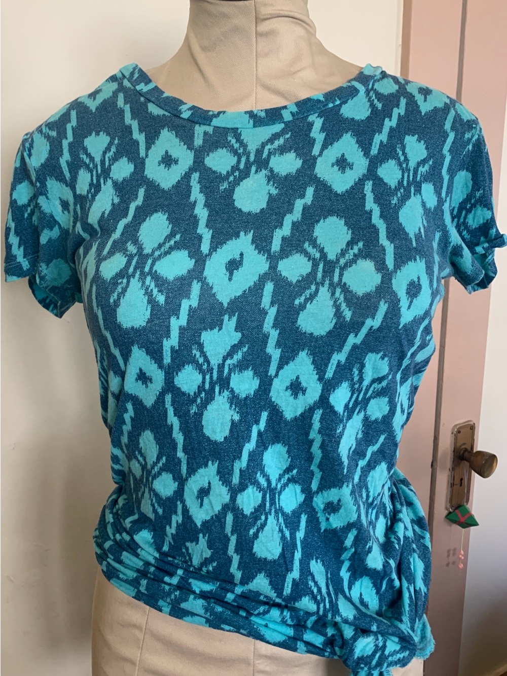 Love YaYa Y2K rare Turquoise Patterned Short Sleeve Women's Top S